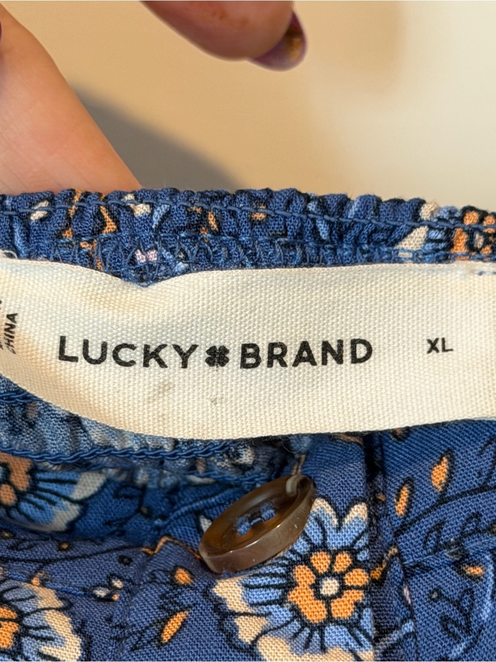 Lucky Brand Blue Floral Girls Shorts with Orange Accents